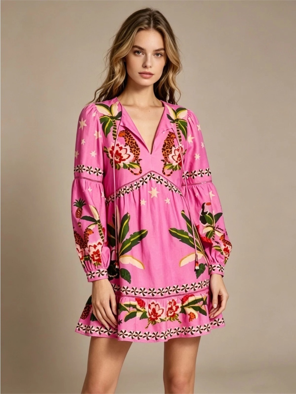 Farm Rio Leopard Forest Mini Dress Size Small